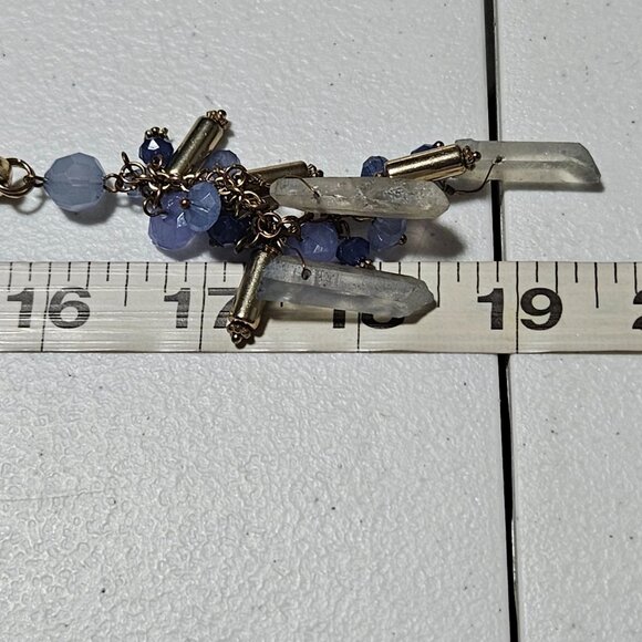 Chicos Blue Crystal Quartz Pendant Necklace Gold Tone Rope Chain - Picture 10 of 10